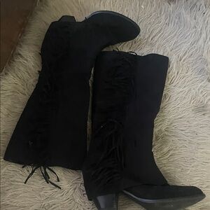 Fergalicious Black Fringe Heeled Boots